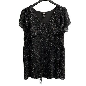 Vintage Studio 1940 Top Women 30/32 Black Floral Sheer Lace Overlay Sequin Event